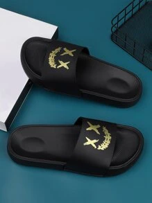 Men Single Band Cartoon Graphic Slides, Leisure Outdoor PVC Slippers - Black - View 5