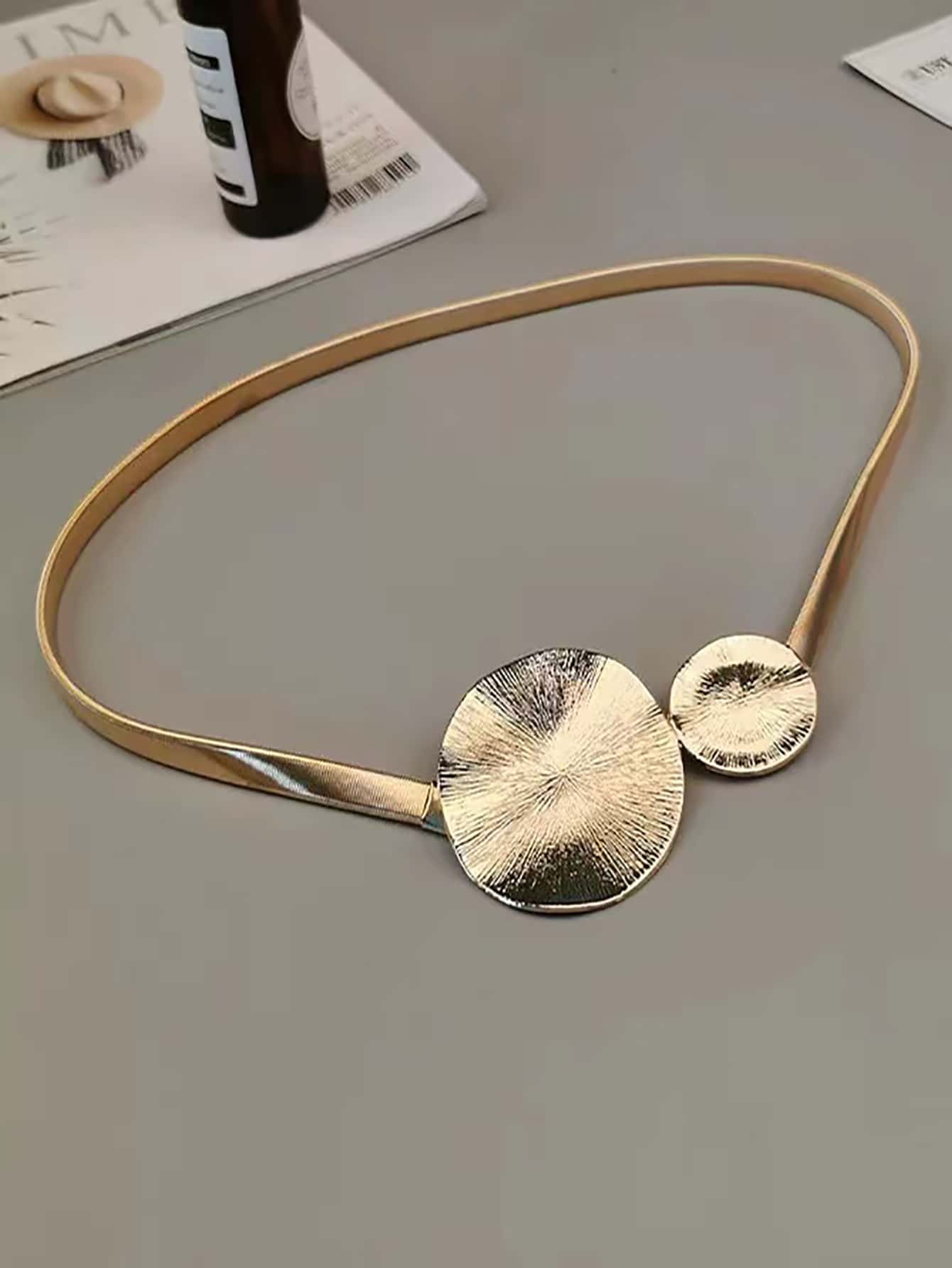 1pc Women's Gold Color Metal Spring Simple & Fashionable Elastic Waist Chain Elegant Summer, School Fall, Autumn, Halloween - Gold - View 2