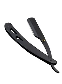 1pc Black Men Beard Razor Without Blade,Men Manual Stainless Steel Beard Shaver, Straight Edge Razor for Hair Salon, Folding Handle Razor, Hair Enthusiasts Barber, Beard Shaper & Trim/Cut Side Lines - Black - View 1