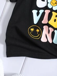 SHEIN Tops con gái lớn Hoạt hình Slogan Giải trí - màu đen - Xem 6