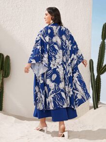 Mulvari Bộ thời trang Plus Size Dải chun Hoa Boho - Màu xanh lam - Xem 2