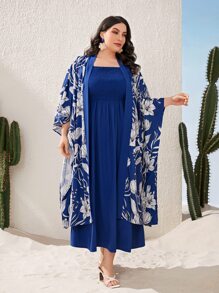 Mulvari Bộ thời trang Plus Size Dải chun Hoa Boho - Màu xanh lam - Xem 4