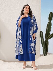 Mulvari Bộ thời trang Plus Size Dải chun Hoa Boho - Màu xanh lam - Xem 5