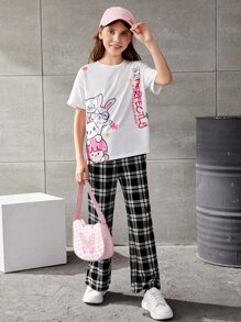 SHEIN Bộ hai mảnh Gái Hoạt hình Slogan Giải trí - Nhiều màu - Xem 1