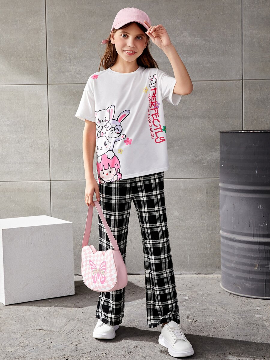 SHEIN Bộ hai mảnh Gái Hoạt hình Slogan Giải trí - Nhiều màu - Xem 1