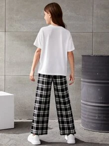 SHEIN Bộ hai mảnh Gái Hoạt hình Slogan Giải trí - Nhiều màu - Xem 2