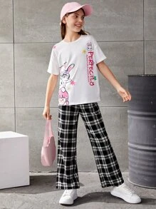 SHEIN Bộ hai mảnh Gái Hoạt hình Slogan Giải trí - Nhiều màu - Xem 3