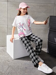 SHEIN Bộ hai mảnh Gái Hoạt hình Slogan Giải trí - Nhiều màu - Xem 4