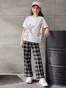 SHEIN Bộ hai mảnh Gái Hoạt hình Slogan Giải trí - Nhiều màu - Xem 5