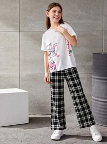 SHEIN Bộ hai mảnh Gái Hoạt hình Slogan Giải trí - Nhiều màu - Xem 6