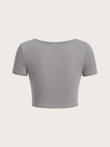 SHEIN Leap Crew Tween Girls Short Sleeve Knit Crew Neck T-Shirt With Star Print - Grey - View 2