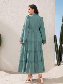 Mulvari Vestido de cuello con cordón ribete fruncido bajo con fruncido - Azul Cadete - Ver 2