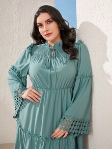 Mulvari Vestido de cuello con cordón ribete fruncido bajo con fruncido - Azul Cadete - Ver 5