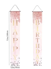 2pcs Purple Birthday Party Banners, Party Decoration, Happy Birthday Decor - Rose Gold - View 4