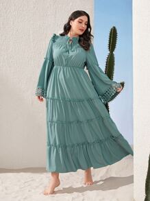 Mulvari Vestido de cuello con cordón ribete fruncido bajo con fruncido - Azul Cadete - Ver 6