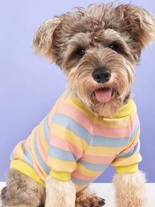 1pc Striped Pattern Pet Sweatshirt - Yellow - View 1