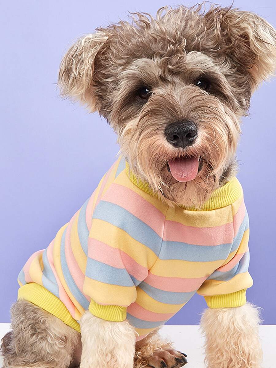 1pc Striped Pattern Pet Sweatshirt - Yellow - View 1