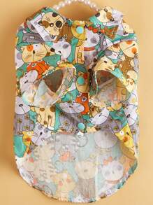 1pc Cartoon Animal Print Pet Shirt - Green - View 4