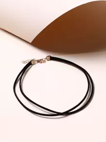 Minimalist Layered Choker Goth Punk Jewelry - Black - View 1