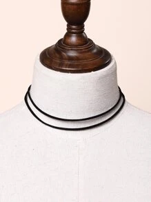 Minimalist Layered Choker Goth Punk Jewelry - Black - View 2