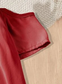 SHEIN Girls Asymmetrical Neck Knot Shoulder Blouse - Burgundy - View 3