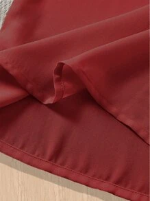 SHEIN Girls Asymmetrical Neck Knot Shoulder Blouse - Burgundy - View 4