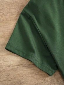 SHEIN LUNE Áo thun nữ Túi Hoa Lá thư Giải trí - Màu xanh lá cây đậm - Xem 3