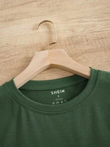 SHEIN LUNE Áo thun nữ Túi Hoa Lá thư Giải trí - Màu xanh lá cây đậm - Xem 4