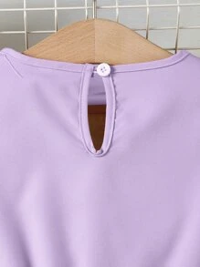 SHEIN 女童圆领双层盖袖短款优雅连衣裙 - 紫色 - 查看 7