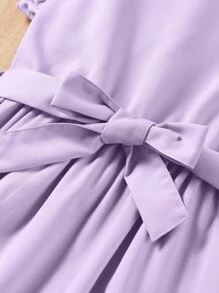 SHEIN 女童圆领双层盖袖短款优雅连衣裙 - 紫色 - 查看 10