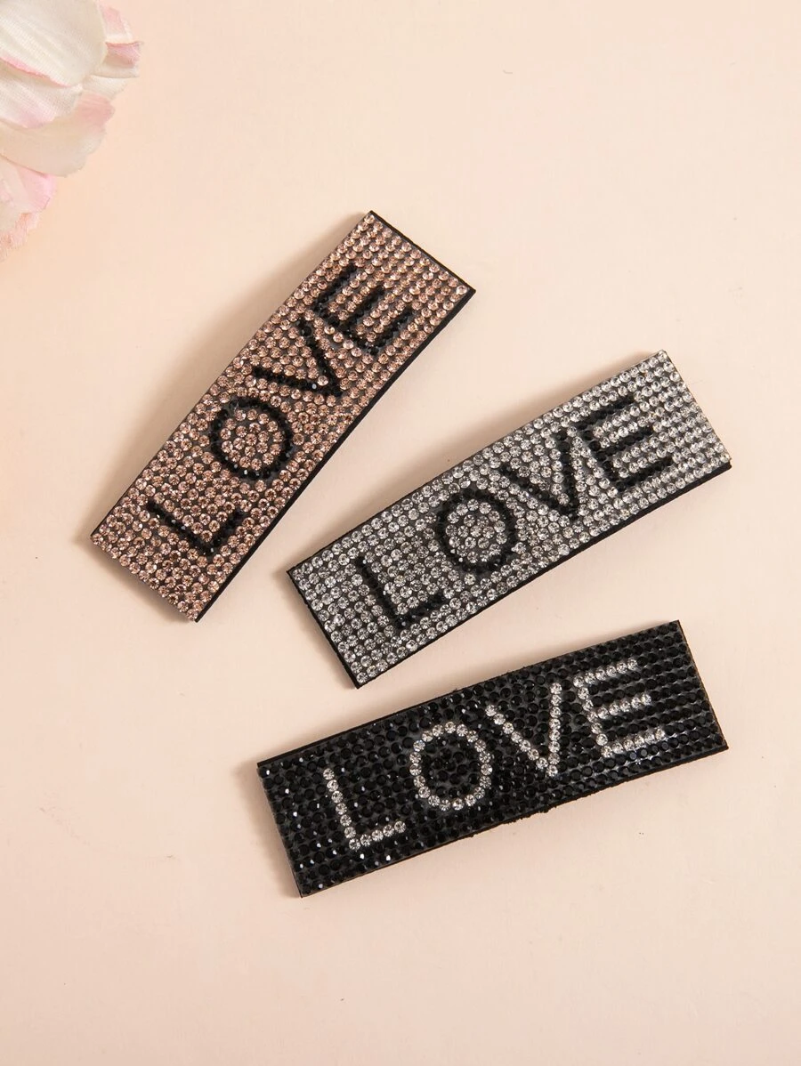 3pcs Rhinestone Letter Decor Hair Clip - Multicolor - View 1