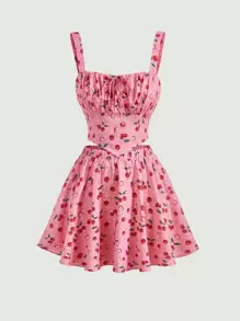 SHEIN MOD Cherry Print Tie Front Tank Top & Skirt - Multicolor - View 1