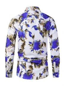NITAGUT Men Rose Print Shirt - Blue and White - View 2
