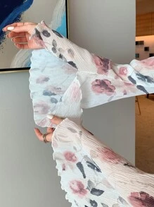 DAZY 花卉印花荷叶边高领透视上衣（不含胸罩），秋季女装长袖上衣度假装扮，复活节女装 - 彩色 - 查看 6