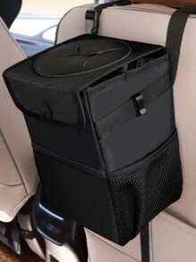 1pc 6l Waterproof Car Garbage Can - Black - View 2