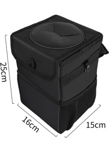 1pc 6l Waterproof Car Garbage Can - Black - View 3