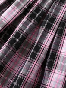 SHEIN Tween Girl Figure Graphic Tee & Tartan Print Skirt - Black - View 5