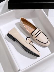 Mengshangli 2025年秋季女士金属装饰撞色方头平底鞋，优雅户外休闲平底鞋