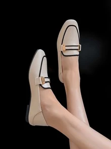 Mengshangli 2025年秋季女士金属装饰撞色方头平底鞋，优雅户外休闲平底鞋