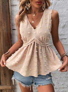 SHEIN Clasi Áo sơ mi nữ POM Pom Viên lá sen màu trơn Giải trí - Màu be - Xem 1