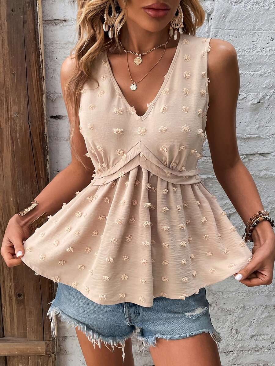 SHEIN Clasi Áo sơ mi nữ POM Pom Viên lá sen màu trơn Giải trí - Màu be - Xem 1