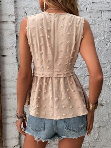 SHEIN Clasi Áo sơ mi nữ POM Pom Viên lá sen màu trơn Giải trí - Màu be - Xem 2