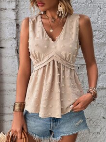 SHEIN Clasi Áo sơ mi nữ POM Pom Viên lá sen màu trơn Giải trí - Màu be - Xem 5