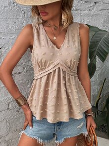 SHEIN Clasi Áo sơ mi nữ POM Pom Viên lá sen màu trơn Giải trí - Màu be - Xem 6