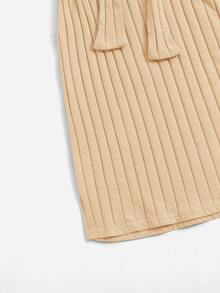 SHEIN Chicas Vestido con cinturón tejido de canalé - Albaricoque - Ver 4