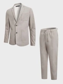 Manfinity NiteLyfe Men 1pc Dual Pocket Single Breasted Blazer & 1pc Suit Pants - Beige - View 2