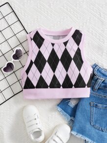 SHEIN 女孩菱形印花背心上衣 - 彩色 - 查看 1