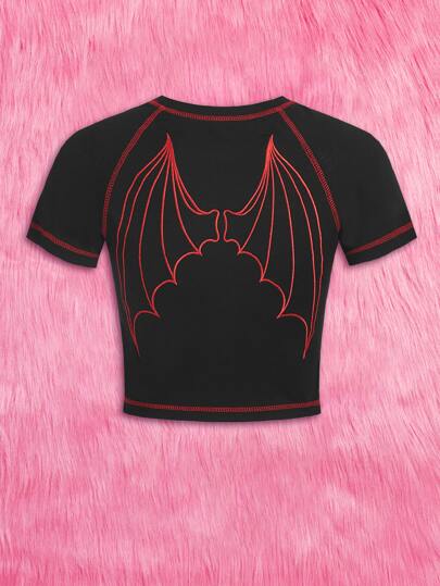 Kawaii Stitching Trim Graphic Crop Tee