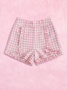 ROMWE Kawaii Gingham Frill Trim Shorts