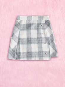 ROMWE Kawaii Plaid Pearls Decor Skirt - Multicolor - View 1